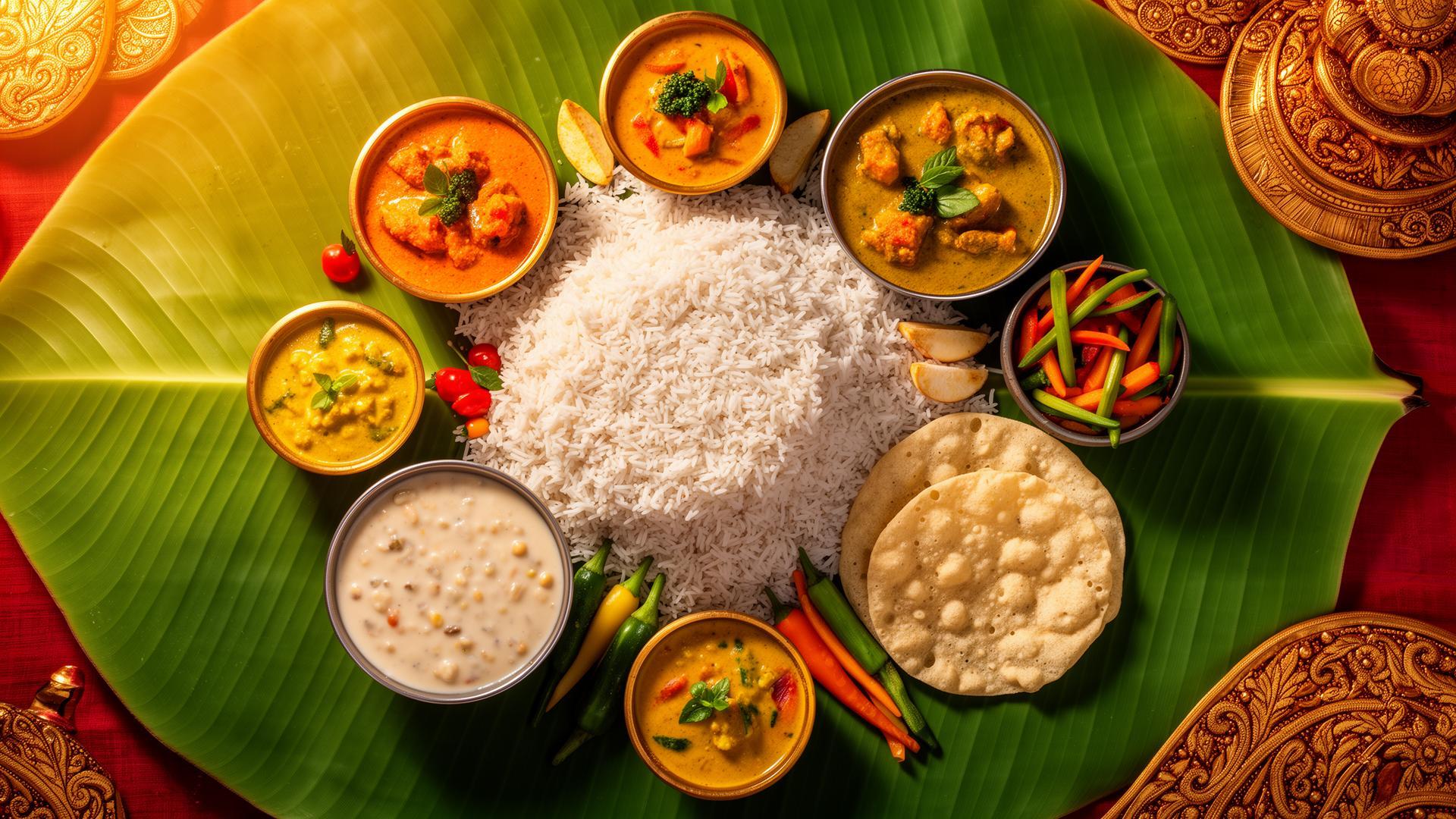 Traditional South Indian banana leaf feast